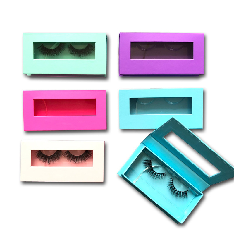 Colorful window eyelash packaging collection multi color false lashes boxes mint green purple pink blue white clear display