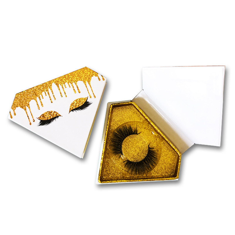 Geometric triangle packaging purple glitter design modern sparkle box black interior mirror lid unique gift container