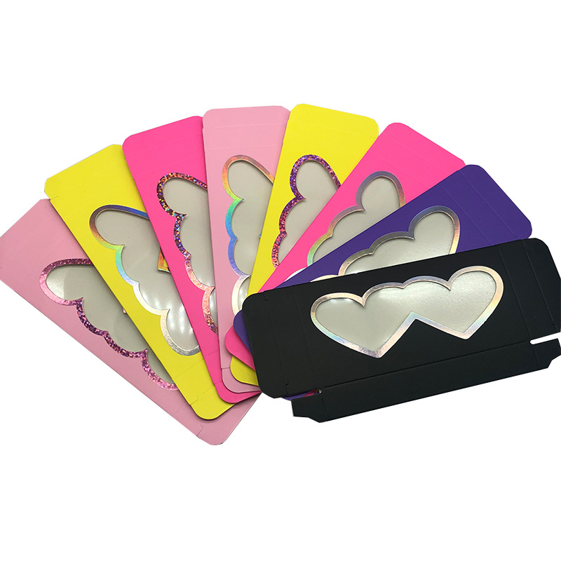 Heart window packaging boxes multi color collection glitter border gift boxes pink yellow purple black fan display