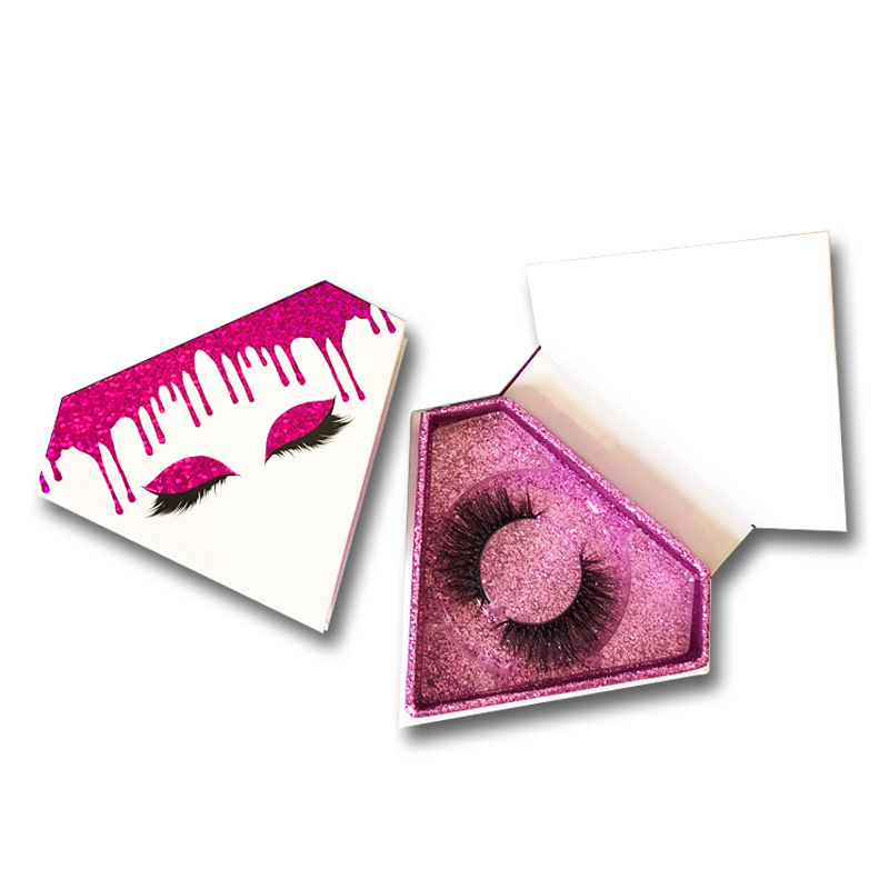 Innovative triangle shape glitter packaging box purple sparkle geometric design black interior mirror lid modern gift container