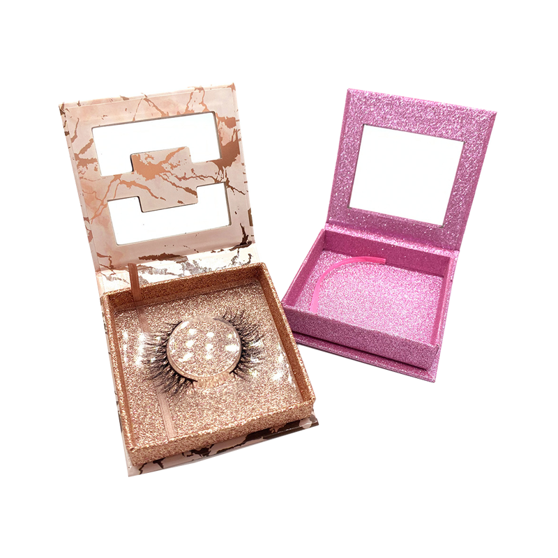 Makeup compact eyelash packaging glitter design rose gold pink marble pattern mirror case false lashes luxury box