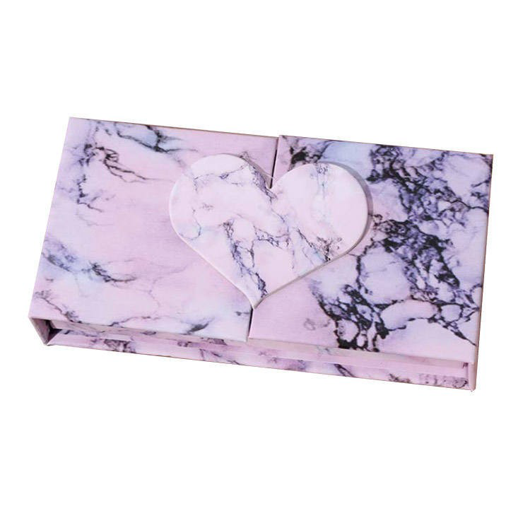 Pink marble heart cut out packaging box romantic love theme gift container elegant window design luxury texture