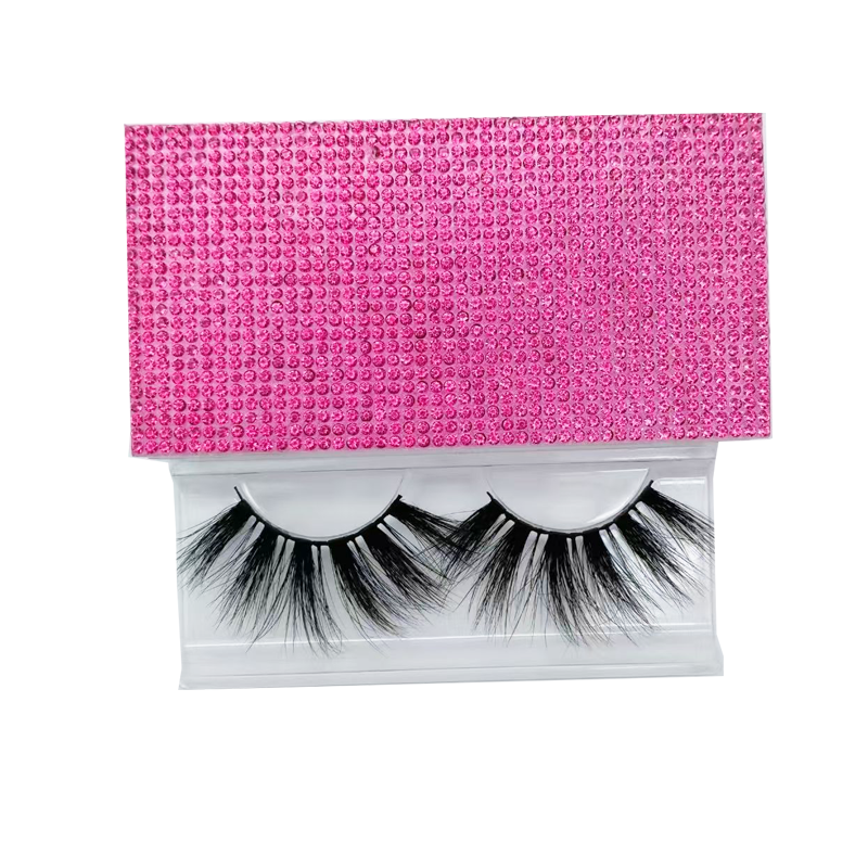 Pink rhinestone eyelash packaging luxury design glitter crystal false lashes box dramatic volume lashes sparkle lid