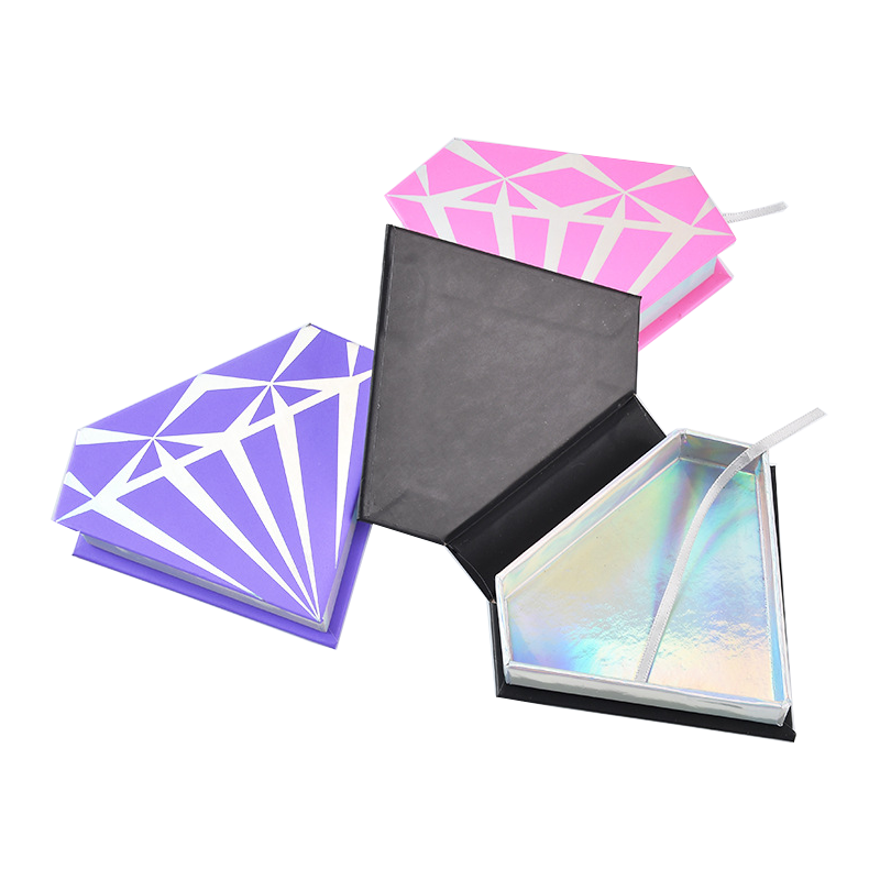 Purple glitter triangle box geometric packaging sparkle surface black lining mirror modern design gift container