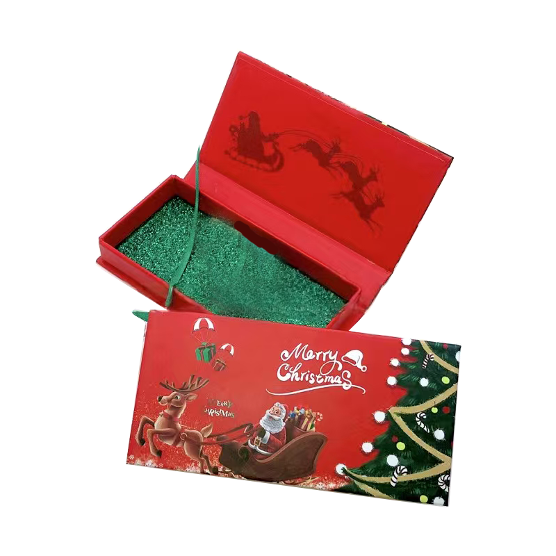Red christmas packaging box santa design holiday theme gift container sparkle interior festive christmas gift box