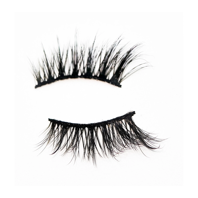 Mink false eyelashes pair natural wispy strip lashes black dramatic volume fluffy criss-cross pattern