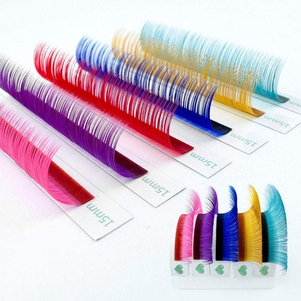 Colored eyelash extensions collection professional rainbow lashes pink purple blue yellow teal beauty supplies