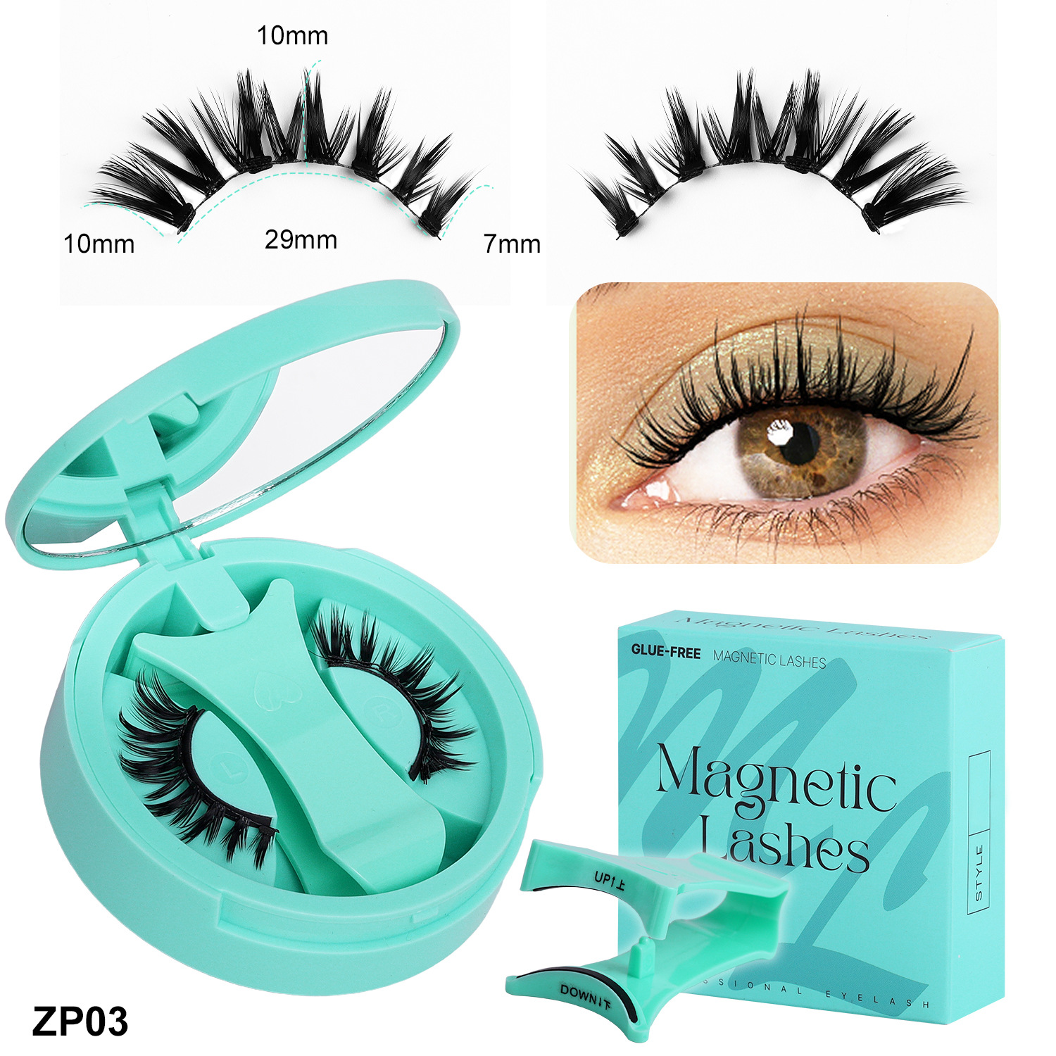 Wholesale magnetic eyelash kits glue-free magnetic lashes with applicator tool turquoise case beauty